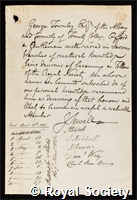 Townley, George: certificate of election to the Royal Society