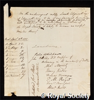 Edgeworth, Lovell: certificate of election to the Royal Society