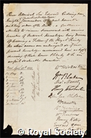 Codrington, Sir Edward: certificate of election to the Royal Society