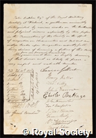 Barlow, Peter: certificate of election to the Royal Society