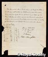 Evans, Lewis: certificate of election to the Royal Society
