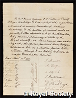 Cresswell, Daniell: certificate of election to the Royal Society