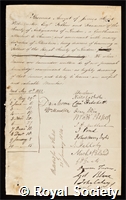 Amyot, Thomas: certificate of election to the Royal Society