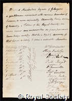 Macintosh, Charles: certificate of election to the Royal Society