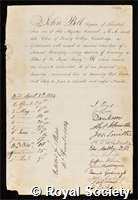 Bell, John: certificate of election to the Royal Society
