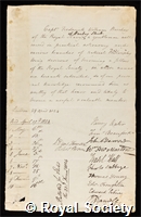 Beechey, Frederick William: certificate of election to the Royal Society