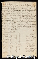 Fisher, George: certificate of election to the Royal Society