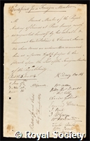 Thenard, Louis Jacques: certificate of election to the Royal Society