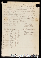 Harvey, Henry: certificate of election to the Royal Society