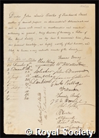 Tiarks, John Lewis: certificate of election to the Royal Society