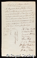 Brongniart, Alexandre: certificate of election to the Royal Society