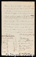 Davy, Edmund: certificate of election to the Royal Society