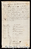 Weaver, Thomas: certificate of election to the Royal Society