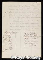 Sharpe, John: certificate of election to the Royal Society