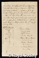 Chaumette, Lewis Andrew de la: certificate of election to the Royal Society