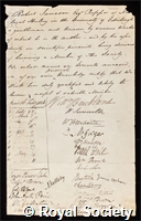 Jameson, Robert: certificate of election to the Royal Society
