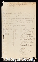 Dulong, Pierre Louis: certificate of election to the Royal Society