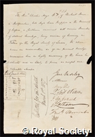 Mayo, Charles: certificate of election to the Royal Society