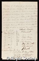Bicheno, James Ebenezer: certificate of election to the Royal Society