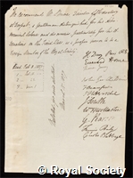 Struve, Friedrich Georg Wilhelm: certificate of election to the Royal Society