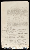 Horsfield, Thomas: certificate of election to the Royal Society