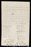 Lindley, John: certificate of election to the Royal Society