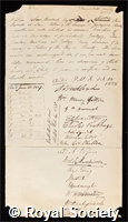 Broderip, William John: certificate of election to the Royal Society