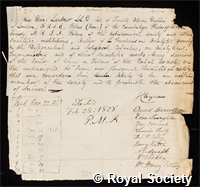 Lardner, Dionysius: certificate of election to the Royal Society