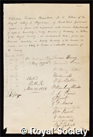 Chambers, William Frederick: certificate of election to the Royal Society