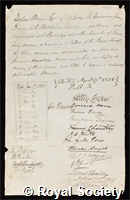 Mayo, Herbert: certificate of election to the Royal Society