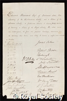 Barnard, Edward: certificate of election to the Royal Society