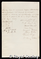Mitscherlich, Eilhard: certificate of election to the Royal Society