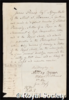 Prinsep, James: certificate of election to the Royal Society
