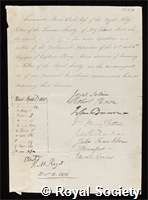 Ross, Sir James Clark: certificate of election to the Royal Society