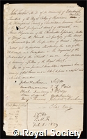 Forbes, Sir John: certificate of election to the Royal Society