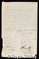 Phillips, Charles: certificate of election to the Royal Society