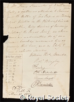 Hennell, Henry: certificate of election to the Royal Society