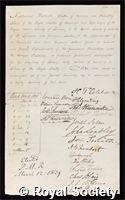Wallich, Nathaniel: certificate of election to the Royal Society
