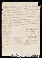Hutchinson, George Henry: certificate of election to the Royal Society