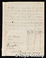 Joplin, Thomas: certificate of election to the Royal Society
