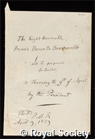Basset, Francis, Baron de Dunstanville of Tehidy and Baron Basset of Stratton: certificate of election to the Royal Society