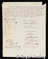 Pole, William: certificate of election to the Royal Society