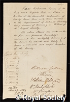 Robinson, Isaac: certificate of election to the Royal Society