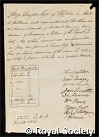 Douglas, George: certificate of election to the Royal Society