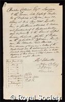 Collier, Charles: certificate of election to the Royal Society