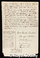 Audubon, John James: certificate of election to the Royal Society