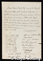 Knight-Bruce, Sir James Lewis: certificate of election to the Royal Society