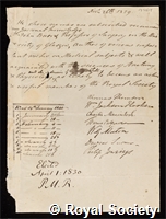 Burns, John: certificate of election to the Royal Society