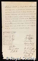 Cubitt, Sir William: certificate of election to the Royal Society