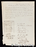 Sheepshanks, Richard: certificate of election to the Royal Society